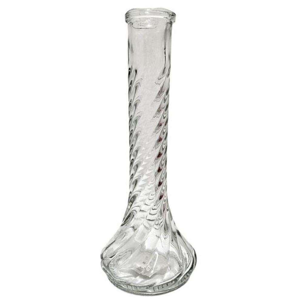 burton+BURTON Clear Swirled Pressed Glass Single Bud Vase With Scalloped Lip New